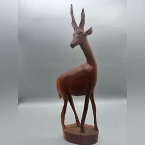 Vintage wooden hand carved antelope decor